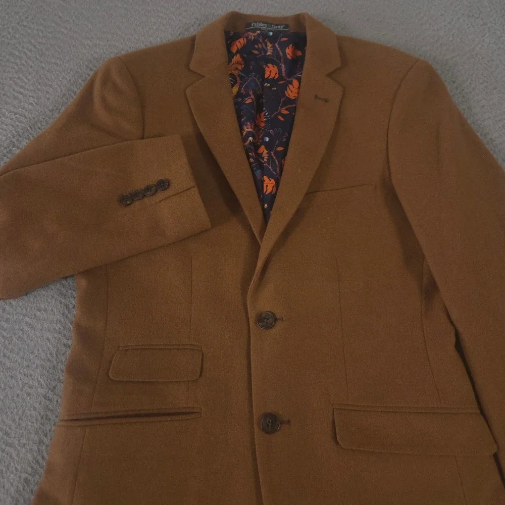 Paisley & Gray Blazer Mens 36R Brown Slim Fit Wool Blend Bird Floral Lining Coat